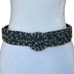 Vintage Beaded Glass Bead Belt Black Silver Statement Boho Y2K Artisan Festival